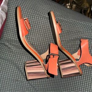 Stylish Orange Block Heel Sandals